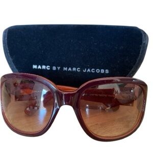Marc by Marc Jacobs Oversized Sunglasses — Red Frame w/ Gradient Lenses + Case